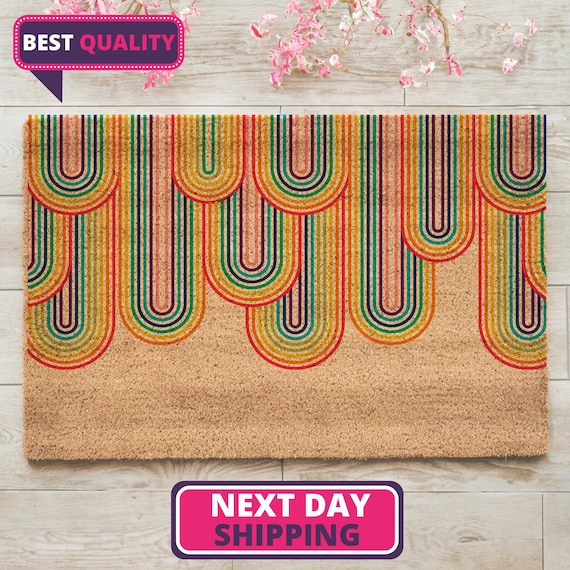 Colorful Retro Doormat, Coir Doormat, Retro Decor, Housewarming Gift, Retro Patterns, Front Doormat, Outdoor Decor, Welcome Mat, Door Mat
