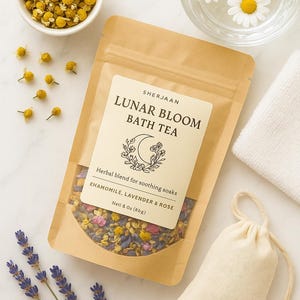 Lunar Bloom Luxury Bath Tea – Lavender, Chamomile & Rose Herbal Soak | Sleep Ritual | Calming Bath Gift | 3oz + Reusable Muslin Bag