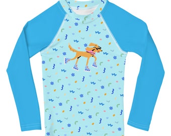 Cute Dog Skate Kids Rash Guard for Fun in the Sun