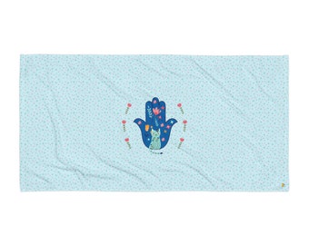 Hamsa symbol with Cats Beach Pool Towel: Perfect for Summer Camp Fun!