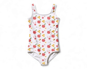 Colorful Apple and Honey Kids Swimsuit - Fun All-Over Print, Perfect for Pool Days