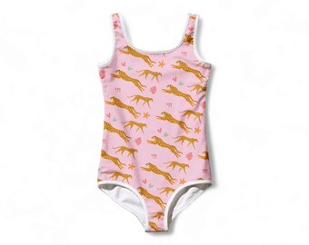 Chic Pink Chai Symbol Cheetah Swimsuit for Stylish Girls