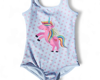 Magical Unicorn Chai Swimsuit for Girls - Pink and Playful Dots Pattern