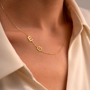 Sideways Initial Necklace, Dainty Initial Necklace, Personalized Jewelry, Gold Letter Necklace, Valentine&#39;s Day Gift, Christmas Gift for Her
