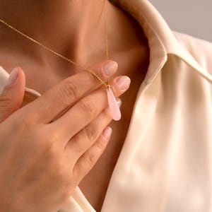 Real Rose Quartz Teardrop Necklace, Natural Pink Stone Jewelry, 14 K Gold Delicate Pale Pink Crystal Pendant, Silver Healing Crystal Jewelry