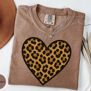 Comfort Colors® Leopard Heart Shirt, Valentine Heart T-Shirt, Cute Valentine Day Shirt, Animal Print Shirt, Heart Valentine Shirt