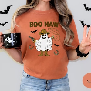 Comfort Colors® Boo Haw Shirt, Funny Ghost Cowboy Tee, Western Halloween Shirt, Spooky Fall Shirt, Country Girl Gift