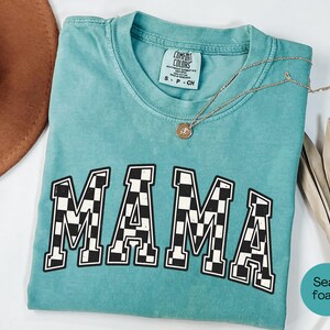 Comfort Colors® Retro Checkered Mama Shirt Mothers Day Gift From Daughter for Mom, Mama Tshirt For Birthday For Her, Baby Shower Christmas