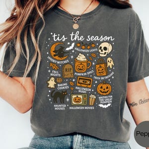Vintage Halloween Comfort Colors® Shirt, Tis&#39; the Season, Retro Halloween Aesthetic, Women&#39;s Halloween Shirt, Pumpkin Witch Graphic Tee