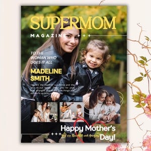 Portada de revista personalizada para el Día de la Madre / Regalo para el Día de la Madre / Regalo imprimible para mamá, abuela, esposa / Tamaño A4 y carta de EE. UU.