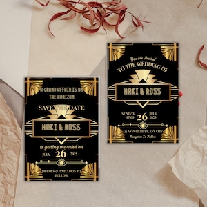 Art Deco Wedding Invitation | Gatsby Wedding Invite | Black & Gold Vintage Wedding Suite  | 1920s Wedding Invitation | Great Gatsby Wedding