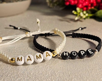 Beaded Name Bracelet, Personalized partners bracelets, Matching Jewelry, Kids Name Mama Bracelet, Friends and Baby Gift, Gift For Couple