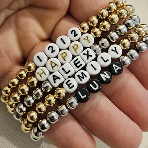 Personalized Gold Plated Name Bracelet, Custom Beaded Jewelry