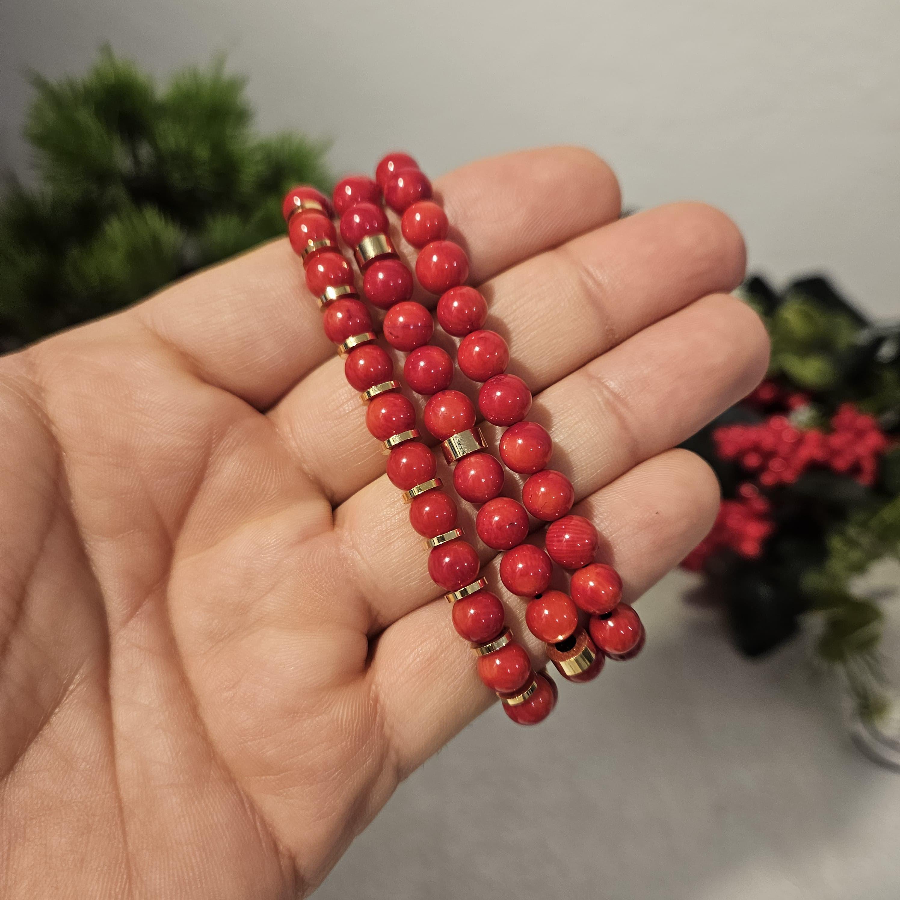 Coral Natural Stone Bracelet, Red Original Coral Natural Stone Jewelry, Gold Plated Steel Accessory, Braceler For Women, Jewelry For Men