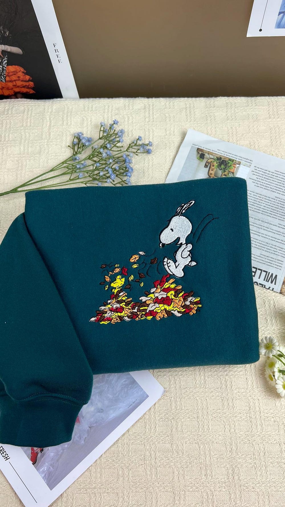 Snoopy Pumpkin Embroidered Sweatshirt, Dog Woodstock Fall Embroidered Sweatshirt, Dog Woodstock Fall Embroidered Sweatshirt