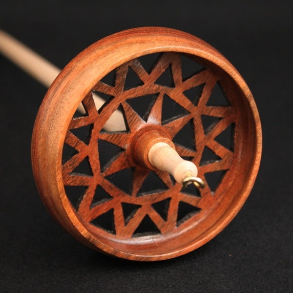 Top Whorl Cut Out Spindle - Chechen Rosewood and Maple