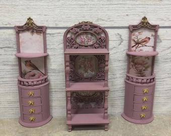 Victorian Miniature Nightstands and Shelf Set | 1:12 Scale | Dollhouse Furniture | 3D Print File