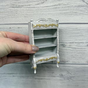 Miniature dollhouse shabby chic bookcase with gold decor  1:12