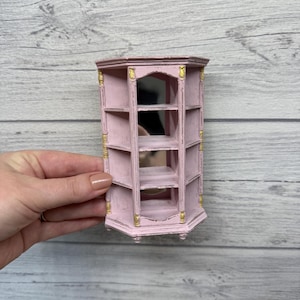 Miniature dollhouse shabby chic bookcase with a mirror 1:12