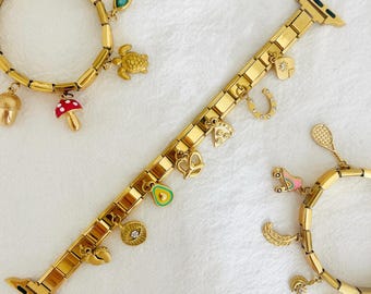 Custom Charm Bracelet Apple Watch Band, Gold Custom Charm Bracelet, Gold Apple Watch Band Women Bracelet, Initial Italian Charm Bracelet
