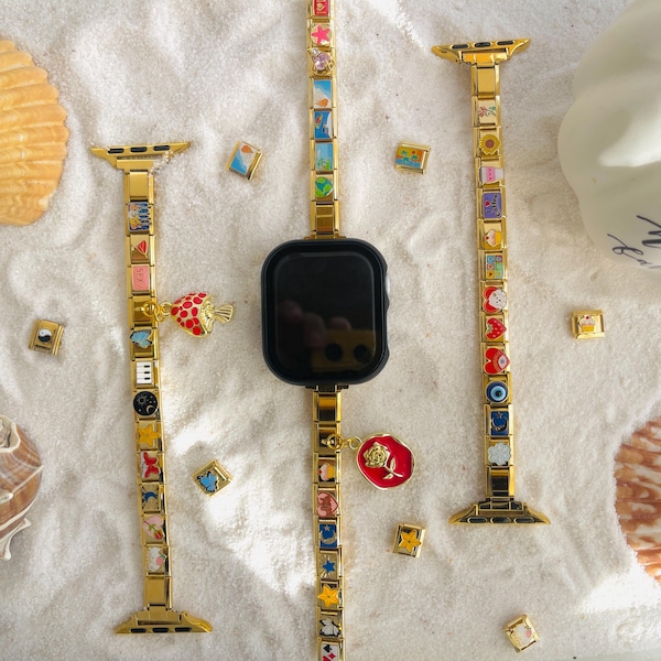Gold Italian Charm Bracelet Apple Watch Band, Custom Apple Watch Band Bracelet for Women, Custom Apple Watch Charm, Metal Apple Watch Bands