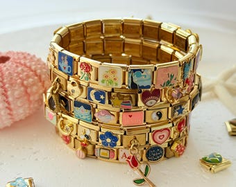 Gold Italian Charm Bracelet, Custom Italian Charms Bracelet, Vintage Best Friend Bracelet,  Italian Watch Bracelets for Women Gifts