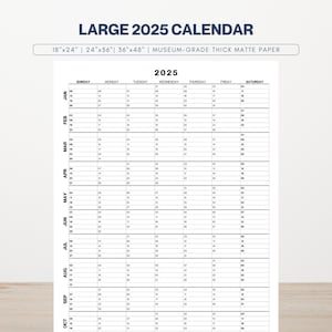 Large 2025 Calendar | 2025 Year at a Glance Calendar | Giant 2025 Wall Calendar | 2025 Wall Planner | Year 2025 Planner | Continuous Monthly