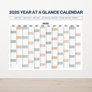 2025 Year at a Glance Calendar, Large 2025 Calendar, 2025 Wall Planner, Annual Organizer, Beige Green Yearly Calendar, Year 2025 Planner