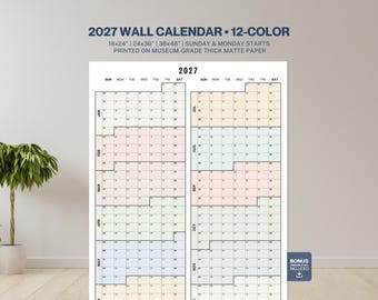 2027 Wall Calendar | Vertical Yearly Planner