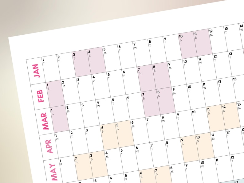 2026 Year at a Glance Calendar Large 2026 Calendar 2026 Wall Planner