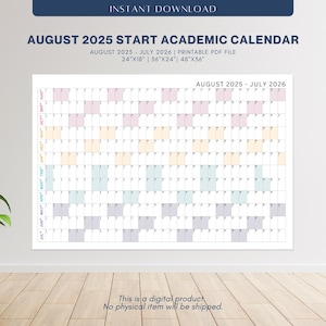 August 2025 Start Academic Calendar Printable | August 2025 – July 2026 Landscape Wall Calendar | Academic Year Planner | Digital Download