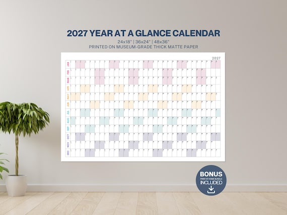2027 Wall Calendar: Large Yearly Planner, Pastel Colors - Etsy