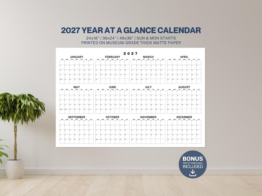 2027 Wall Calendar: Large Year at a Glance Planner - Etsy