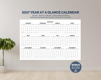 2027 Wall Calendar: Large Year at a Glance Planner