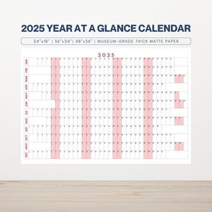 2025 Year at a Glance Calendar | Large Pink 2025 Calendar | 2025 Wall Planner | Annual Organizer | Year Planner | Days of the Week Aligned