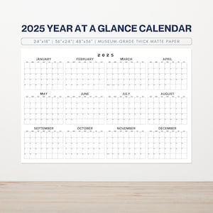 2025 Year at a Glance Calendar | Large 2025 Wall Calendar | 2025 Wall Planner | Annual Organizer | 12 Months Calendar | Monthly Planner