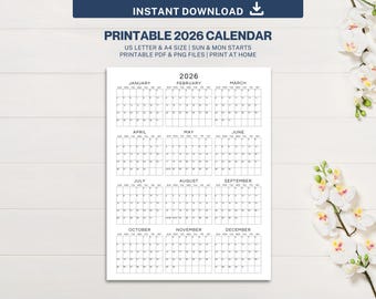 2026 Year-at-a-Glance Printable Calendar (US Letter & A4 Sizes)