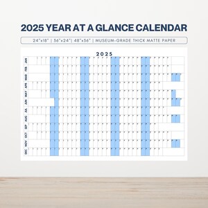 2025 Year at a Glance Calendar | Large Blue 2025 Calendar | 2025 Wall Planner | Annual Organizer | Year Planner | Days of the Week Aligned