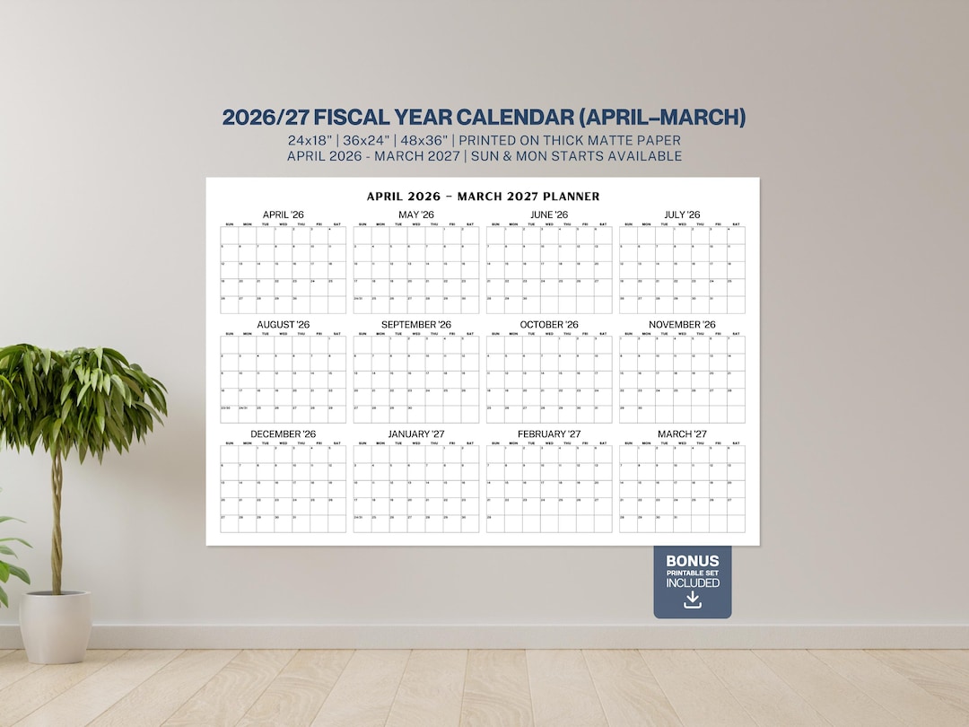 April 2026&ndash;march 2027 Wall Calendar  UK Fiscal Year  WikiDates.org