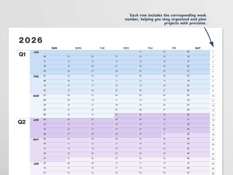 2026 Wall Calendar • Large Size Quarterly Year Planner - Etsy