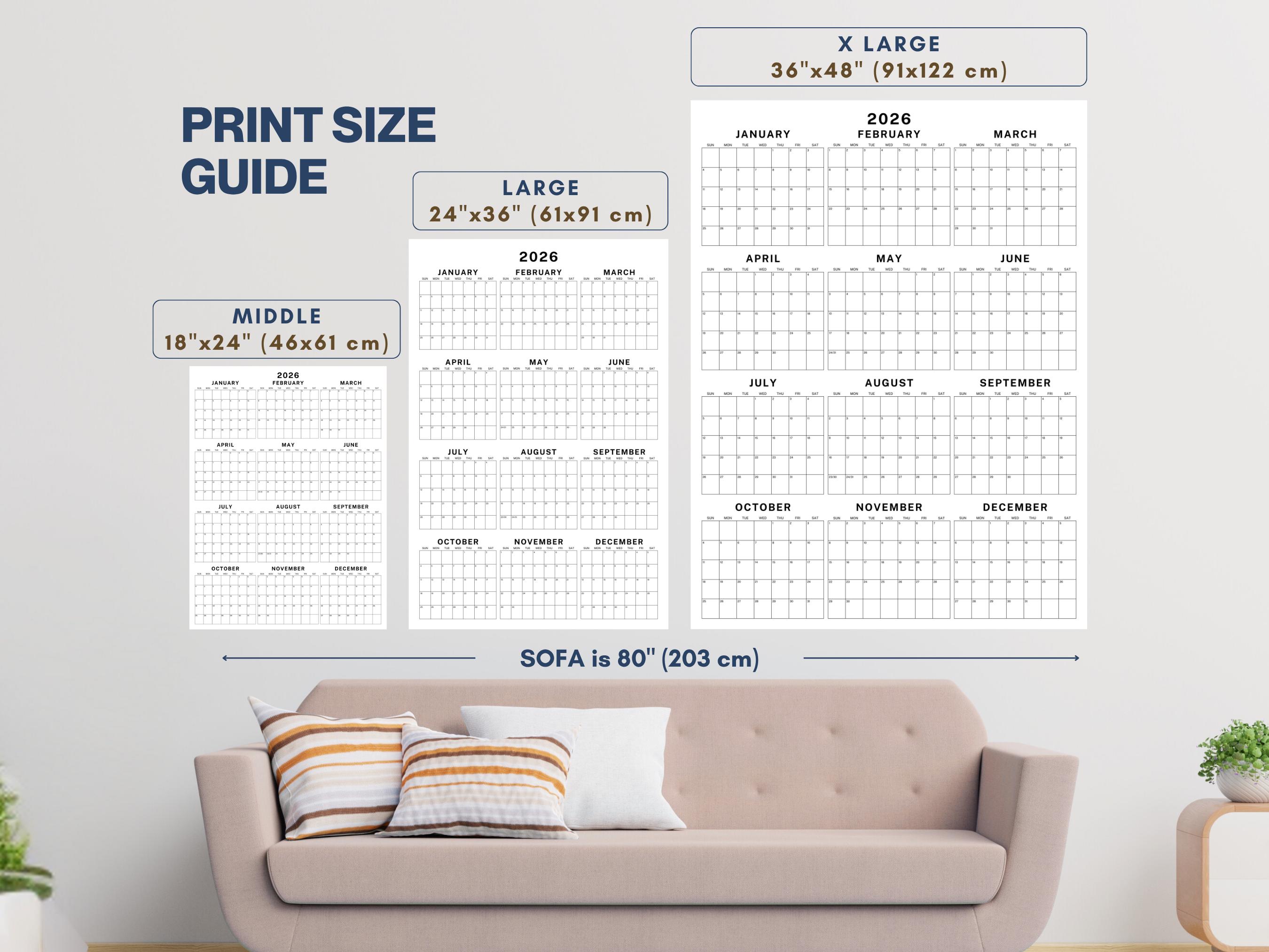 Calendario De Pared Grande 2026 Yaztauho – Planificador Anual Tamaño Póster (74.2x52.5 Cm), Para Hogar, Oficina O Aula