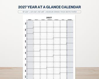 2027 Calendar: Large Continuous Year-at-a-Glance Wall Planner