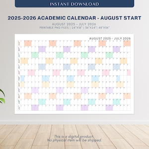 August 2025 Start Academic Calendar Printable | August 2025 – July 2026 | 12 Color Wall Calendar | Academic Year Planner | Digital Download