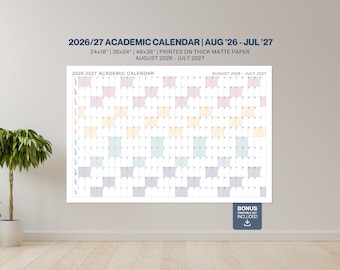 Calendario Académico de Pared 2026-2027 / Planificador del Año Escolar Agosto 2026-Julio 2027