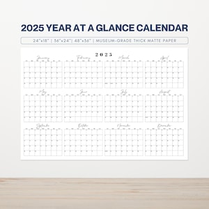 2025 Year at a Glance Calendar | Large 2025 Wall Calendar | 2025 Wall Planner | Annual Organizer | 12 Months Calendar | Calligraphy Calendar