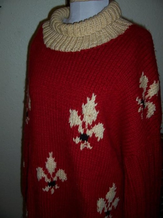 Plus Size Red Handknit Flur De Lis Ski Sweater Hea