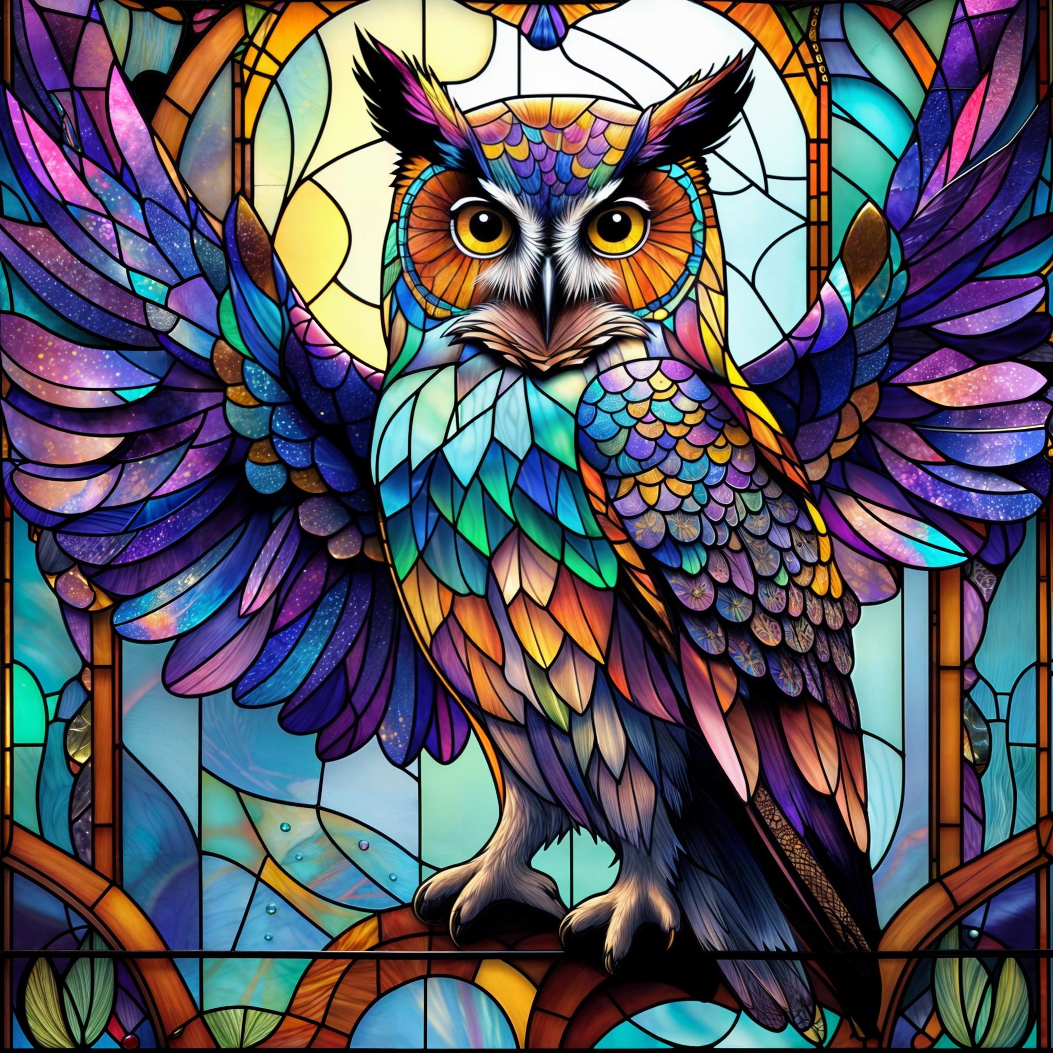 Stained Glass Owl Puzzle: Colorful Open Wings Jigsaw Game