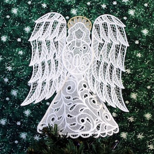 Holly Lace Angel Tree Topper with Gold Halo