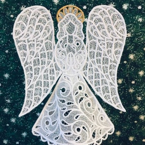 Hope Lace Angel Tree Topper with Gold Halo image 1