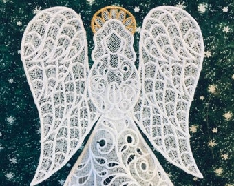 Hope Lace Angel Christmas Tree Topper with Gold Halo